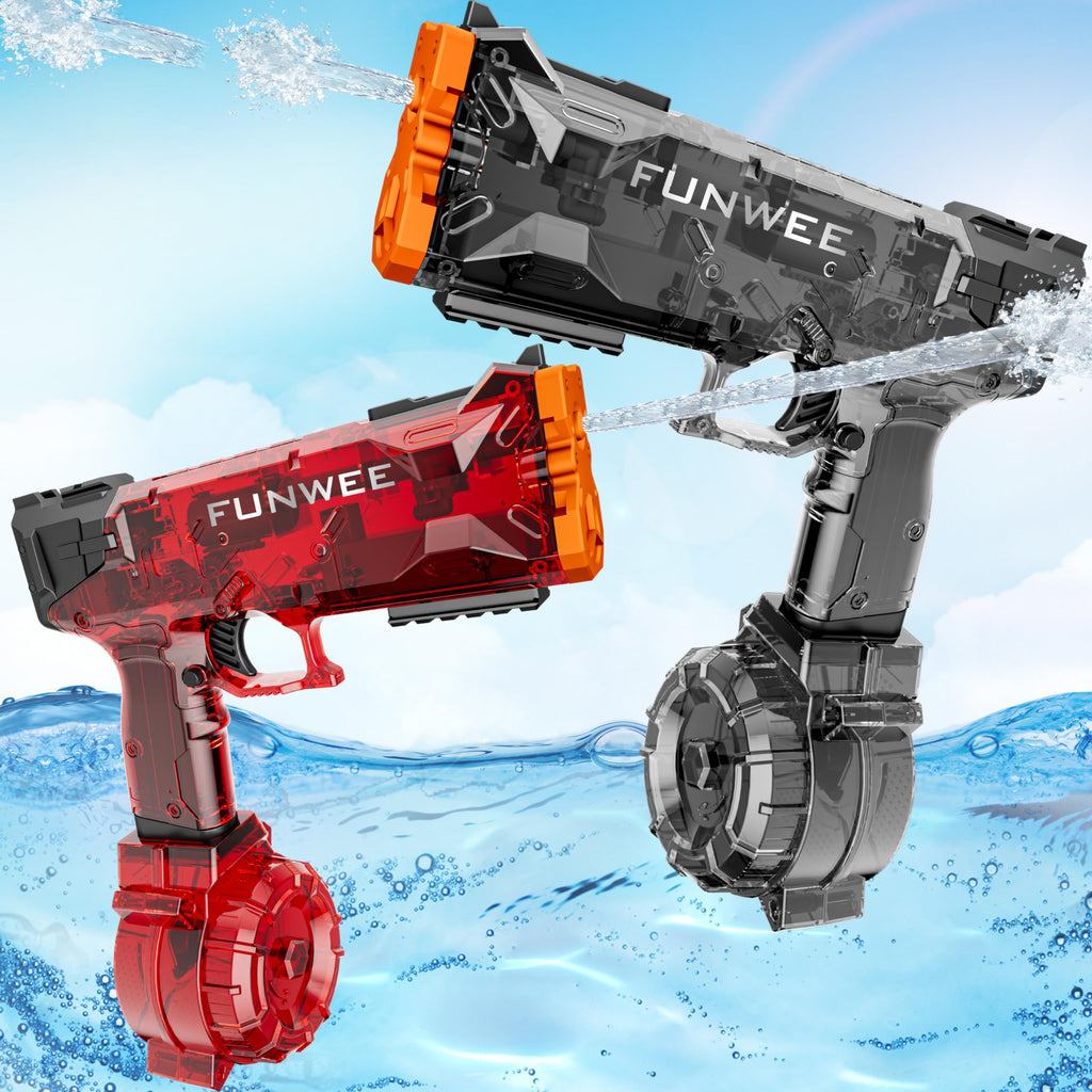 Funwee 2 Pack Electric Water Guns for Adults Kids Most Powered Full Automatic Water Squirt High Capacity Long Range Classic Fully Strongest Water Blaster Outdoor Swimming Pool Gift Toy